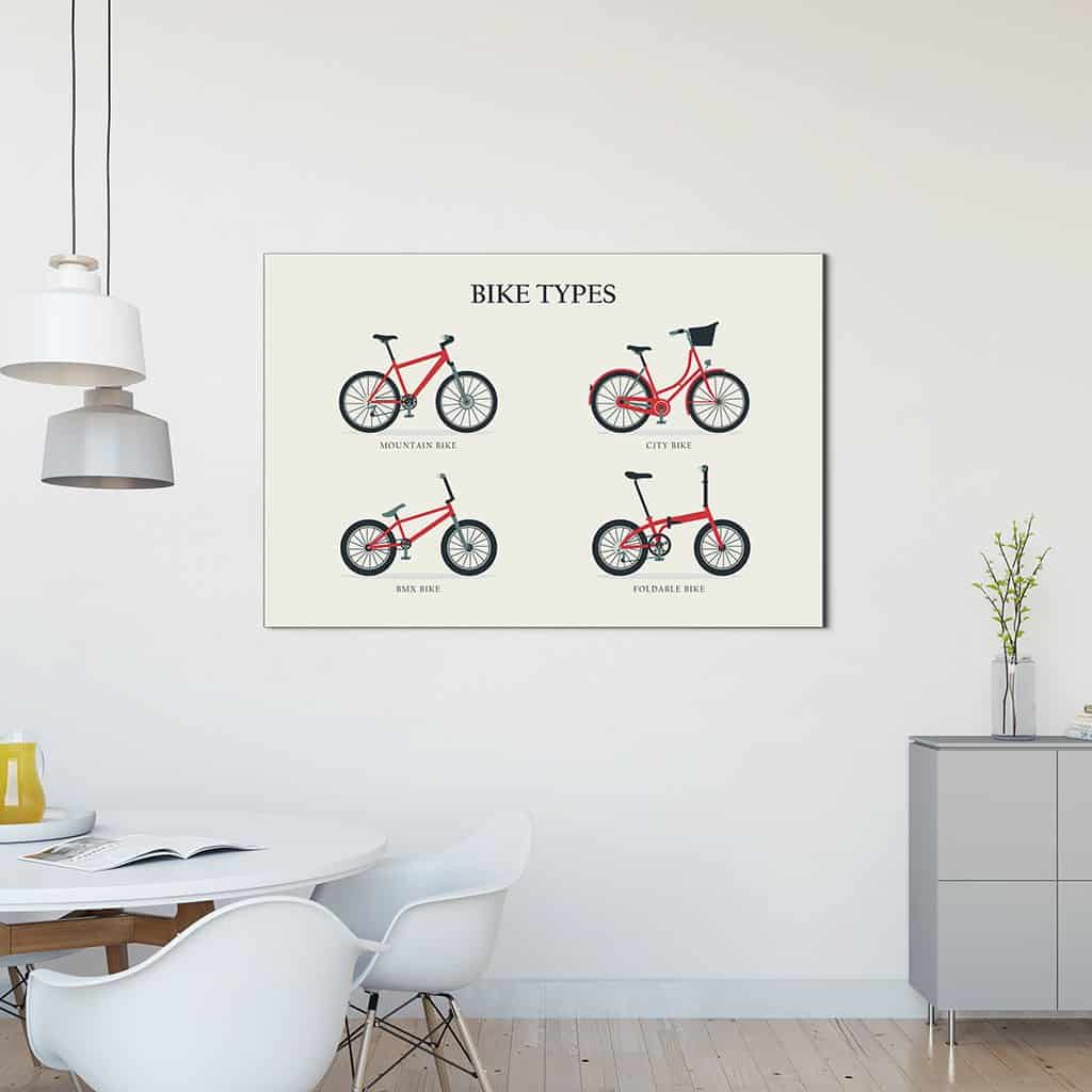 Illustratie met vier verschillende soorten fietsen