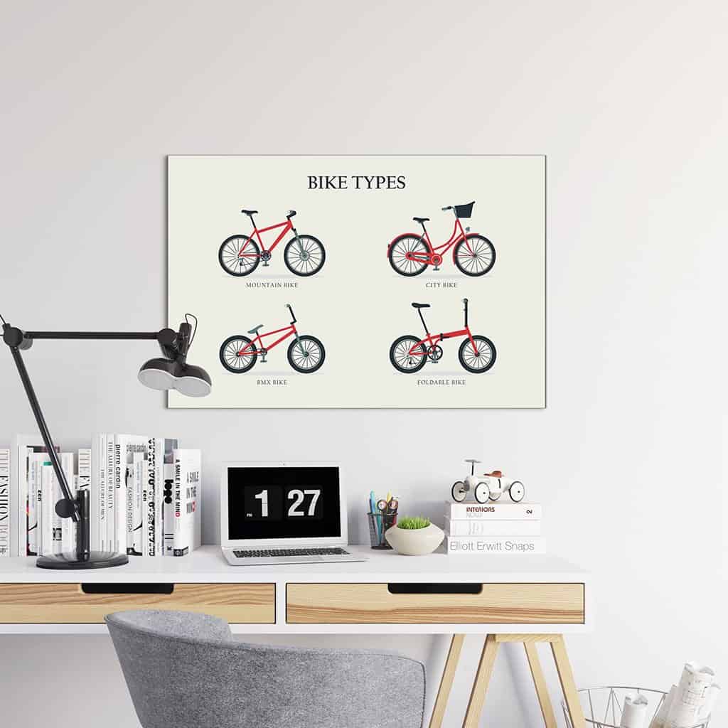 Illustratie met vier verschillende soorten fietsen