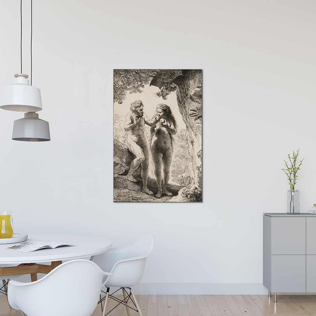 Zwart wit tekening van Adam en Eva - Rembrandt