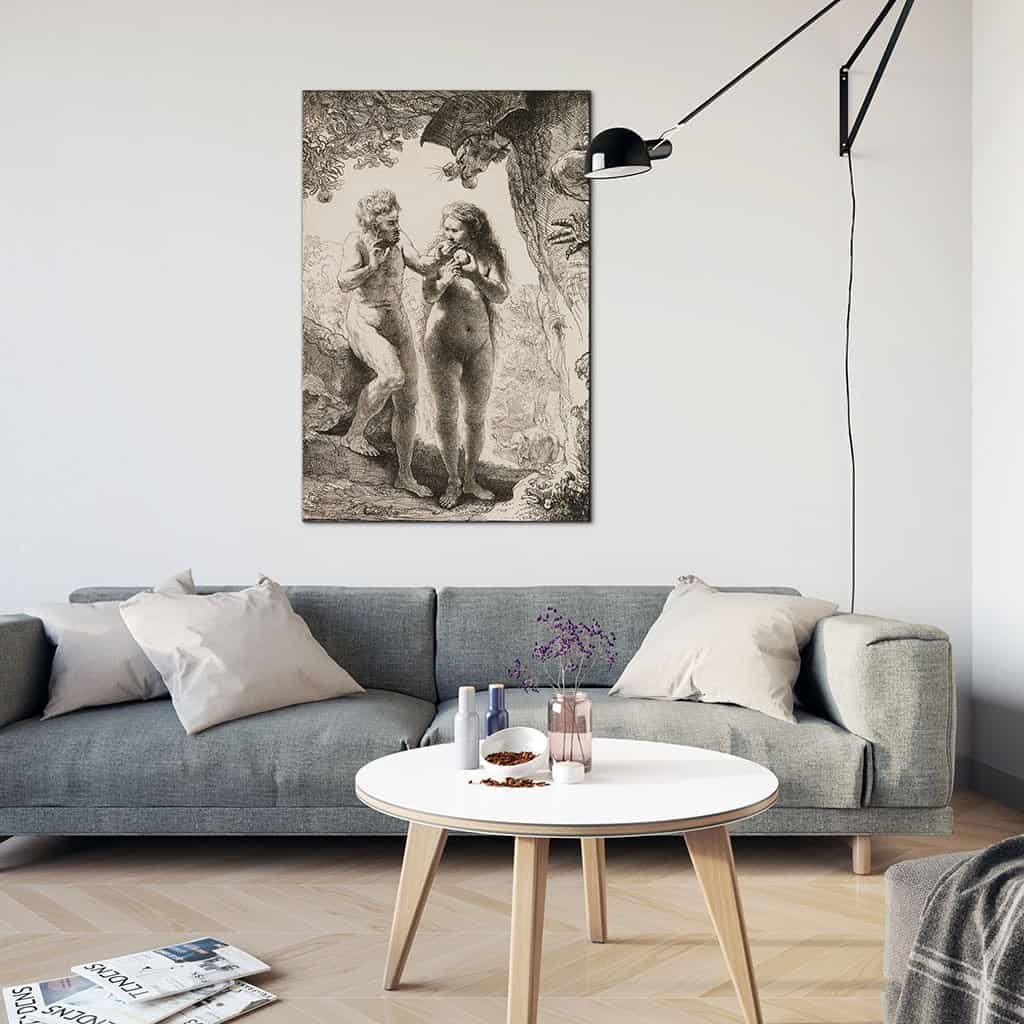 Zwart wit tekening van Adam en Eva - Rembrandt