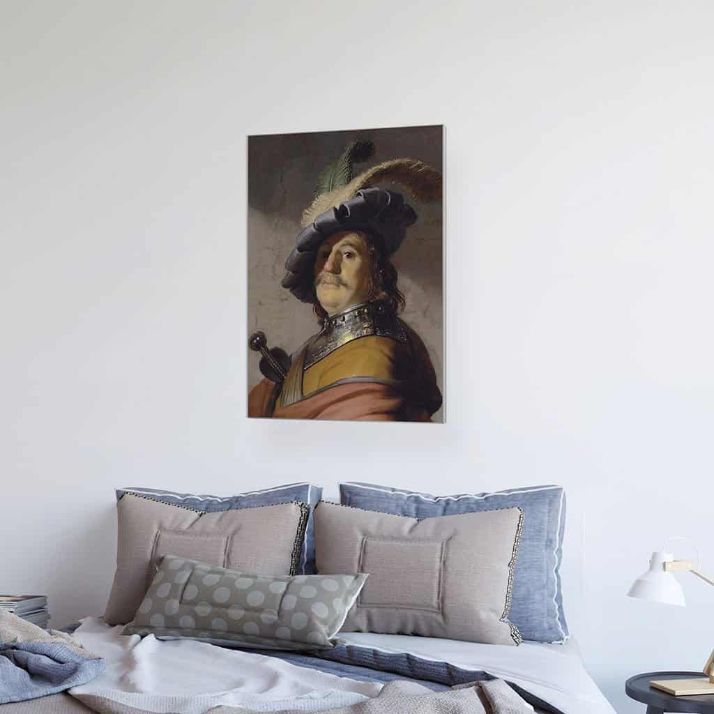 Borstbeeld van een man met een gorget en gepluimde baars (Rembrandt)