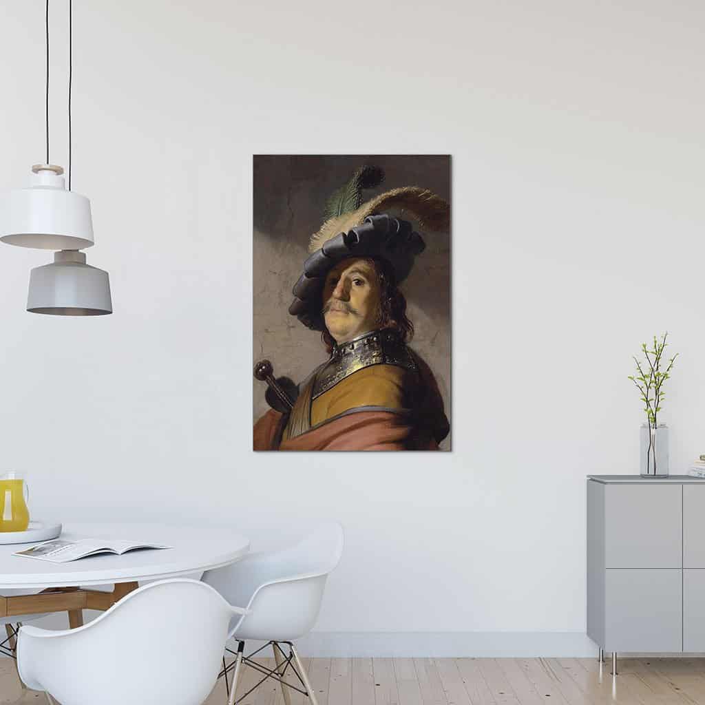 Borstbeeld van een man met een gorget en gepluimde baars (Rembrandt)
