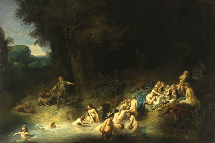 Diana baadt met haar nimfen met Actaeon en Claes (Rembrandt)