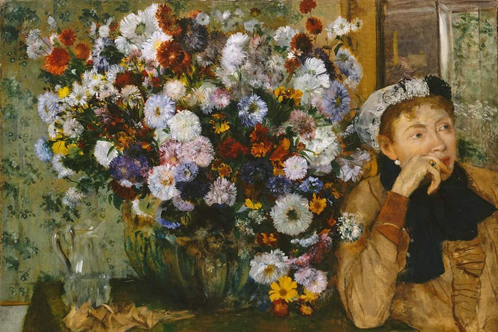 Een Vrouw Zittend naast een Vaas met bloemen Madame Paul Valpincon - Edgar Degas