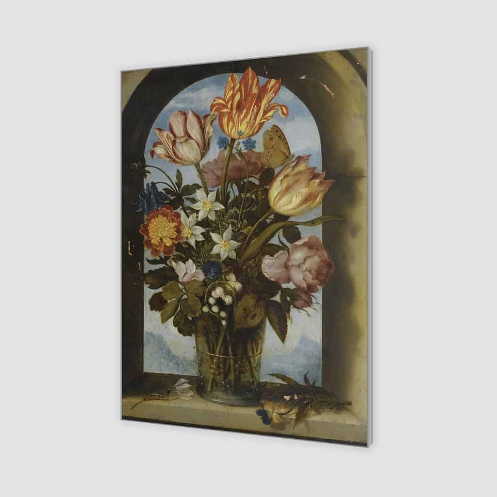 Een stilleven van tulpen mosrozen lelietjes van het dal en andere bloemen - Ambrosius Bosschaert de Oude