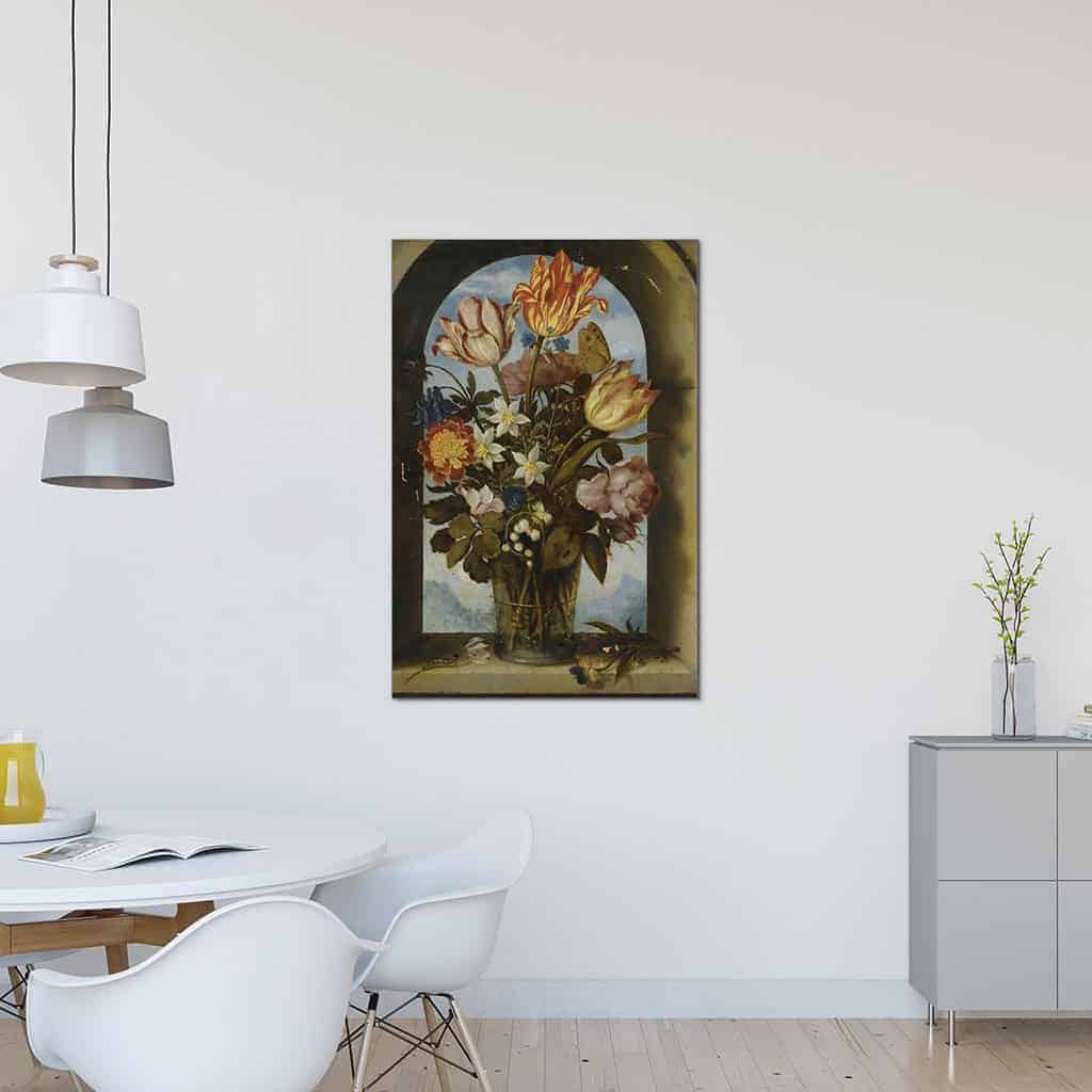 Een stilleven van tulpen mosrozen lelietjes van het dal en andere bloemen - Ambrosius Bosschaert de Oude