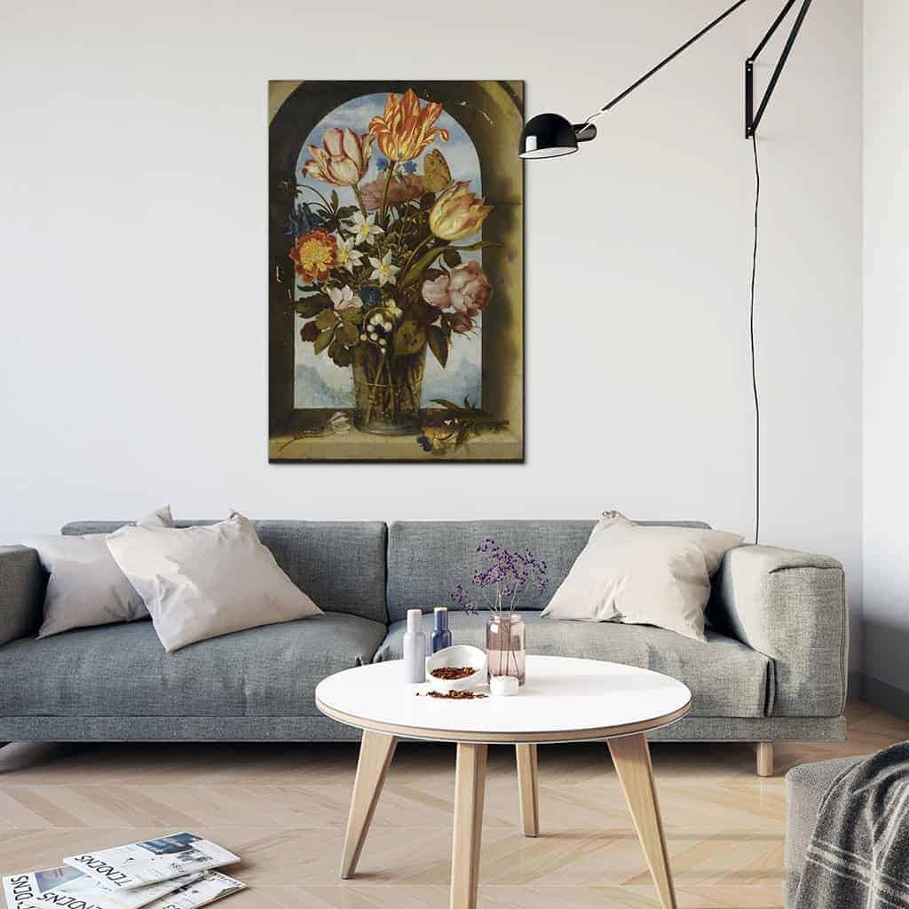 Een stilleven van tulpen mosrozen lelietjes van het dal en andere bloemen - Ambrosius Bosschaert de Oude