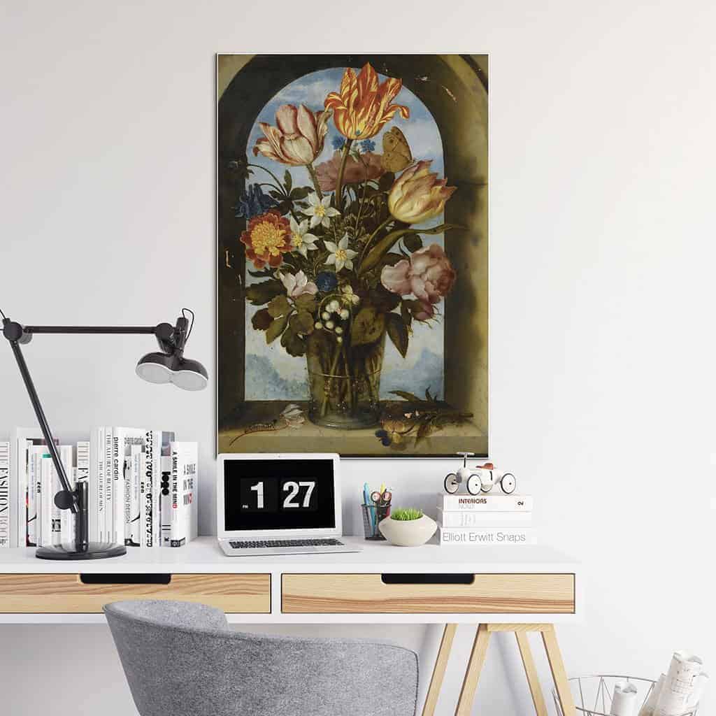 Een stilleven van tulpen mosrozen lelietjes van het dal en andere bloemen - Ambrosius Bosschaert de Oude