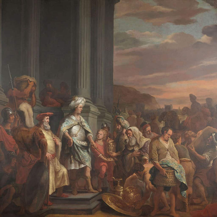 Koning Cyrus overhandigt de geroofde schat uit de tempel van Jeruzalem - Ferdinand Bol