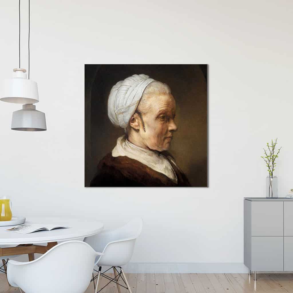 Oliestudie van een vrouw die schril van achteren (Rembrandt)