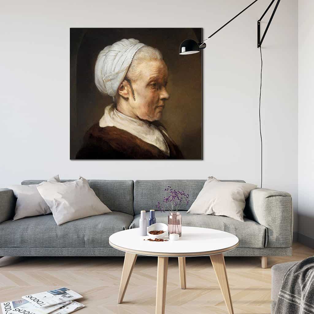 Oliestudie van een vrouw die schril van achteren (Rembrandt)