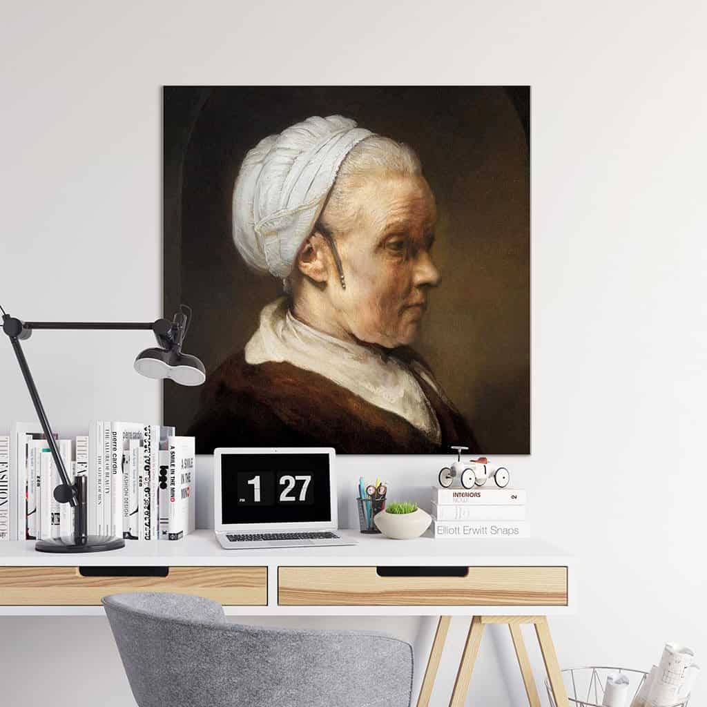 Oliestudie van een vrouw die schril van achteren (Rembrandt)
