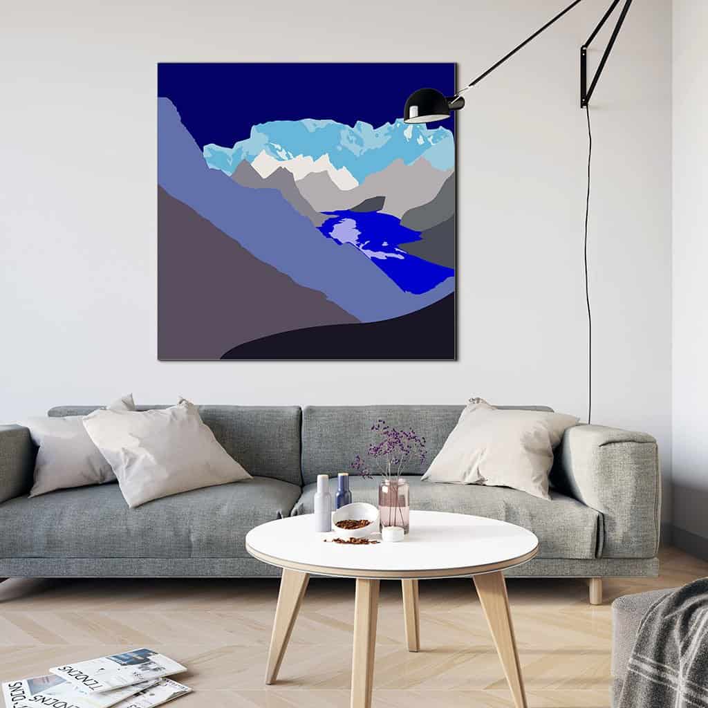 Pop art landschap paars met bergen VI