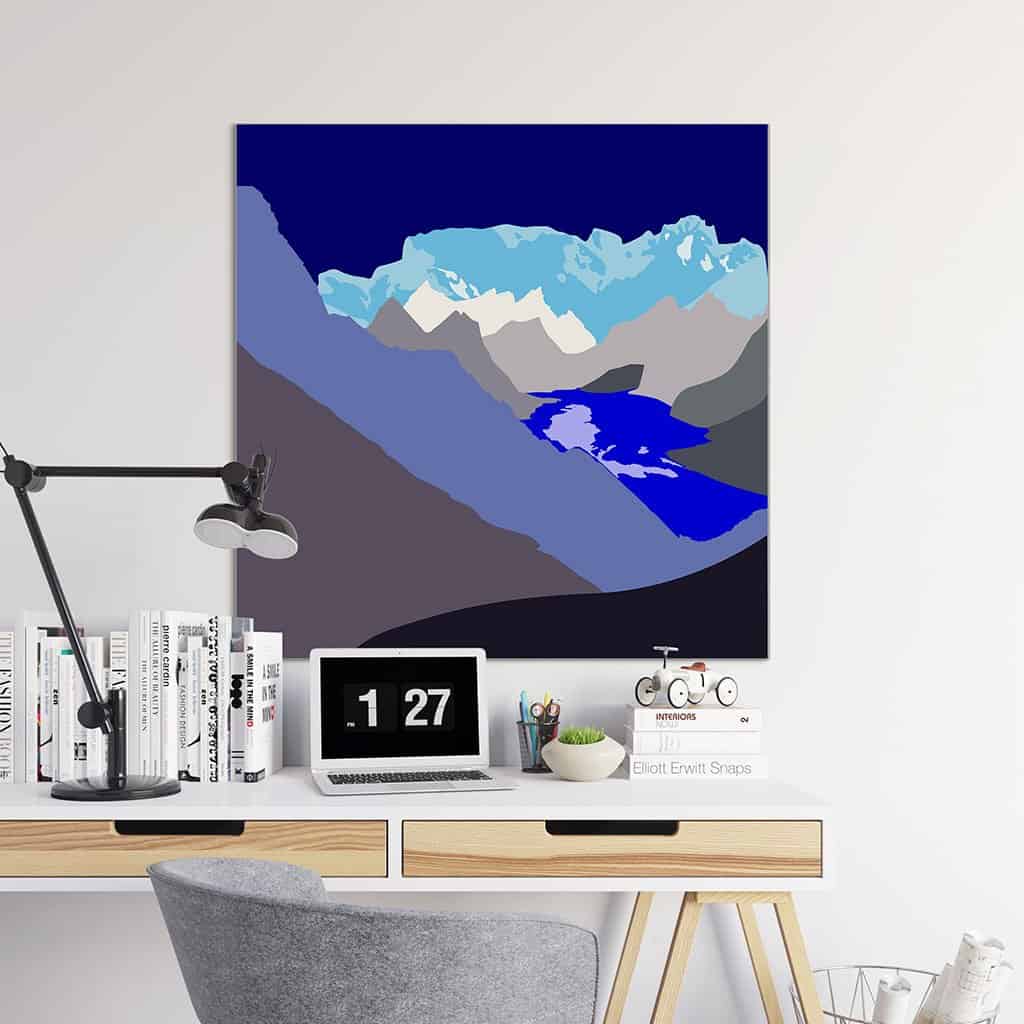 Pop art landschap paars met bergen VI
