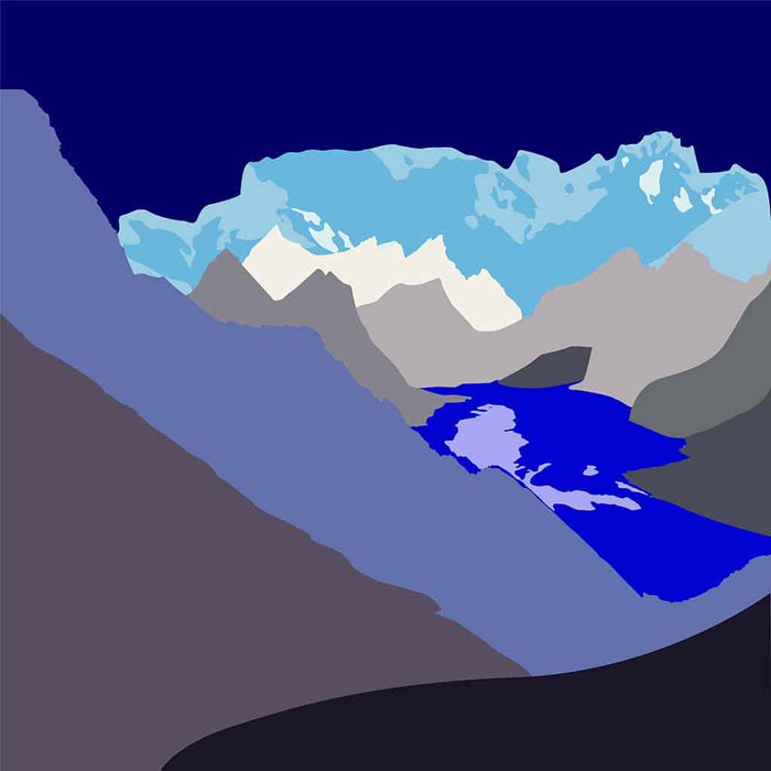 Pop art landschap paars met bergen VI