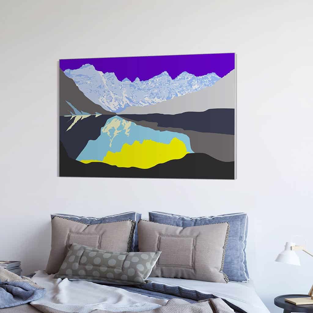 Pop art landschap paars met bergen IX