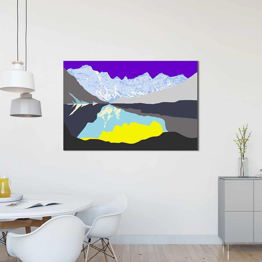 Pop art landschap paars met bergen IX
