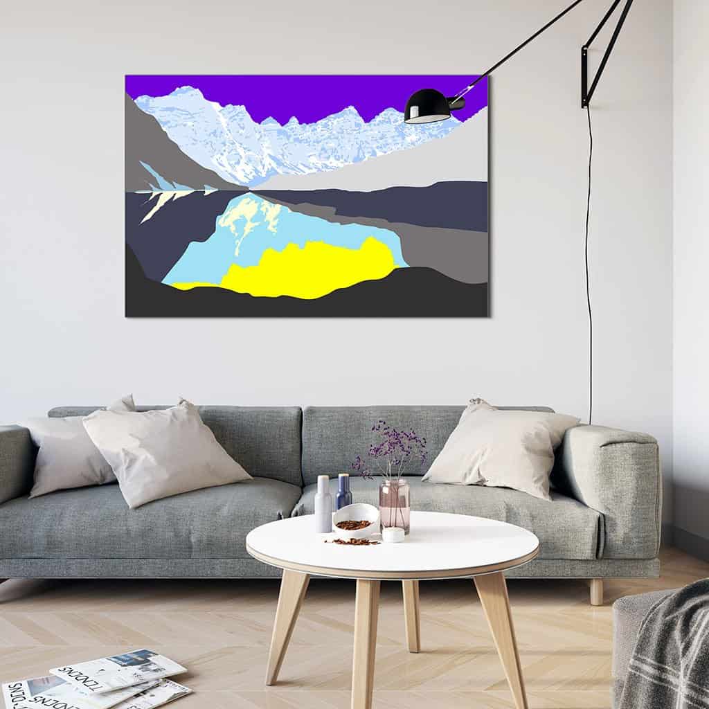 Pop art landschap paars met bergen IX