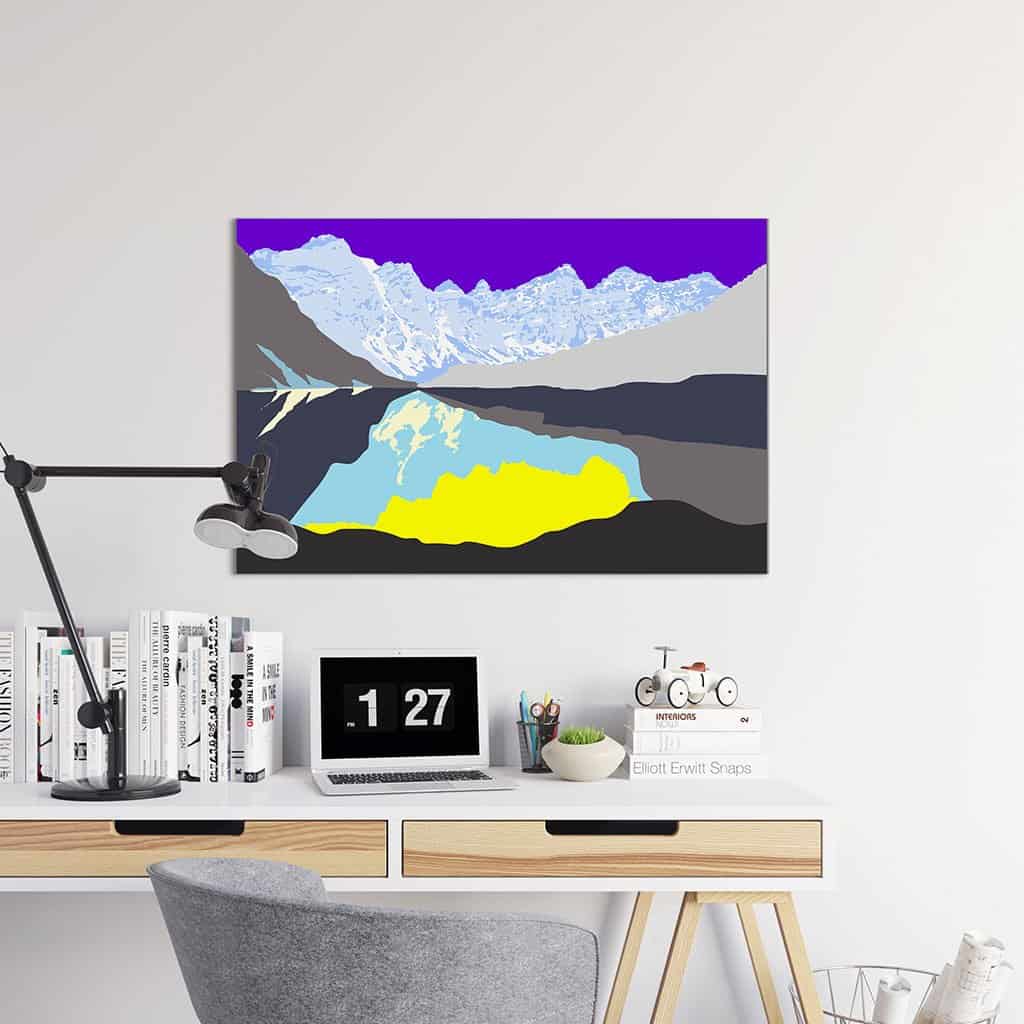 Pop art landschap paars met bergen IX