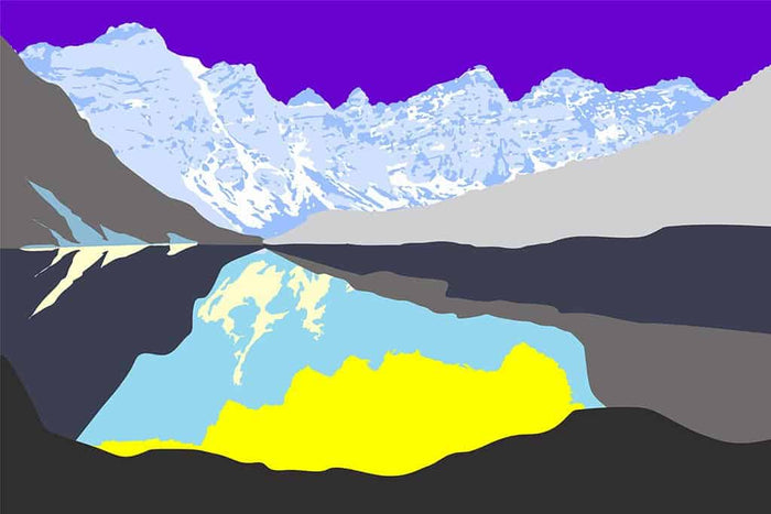 Pop art landschap paars met bergen IX