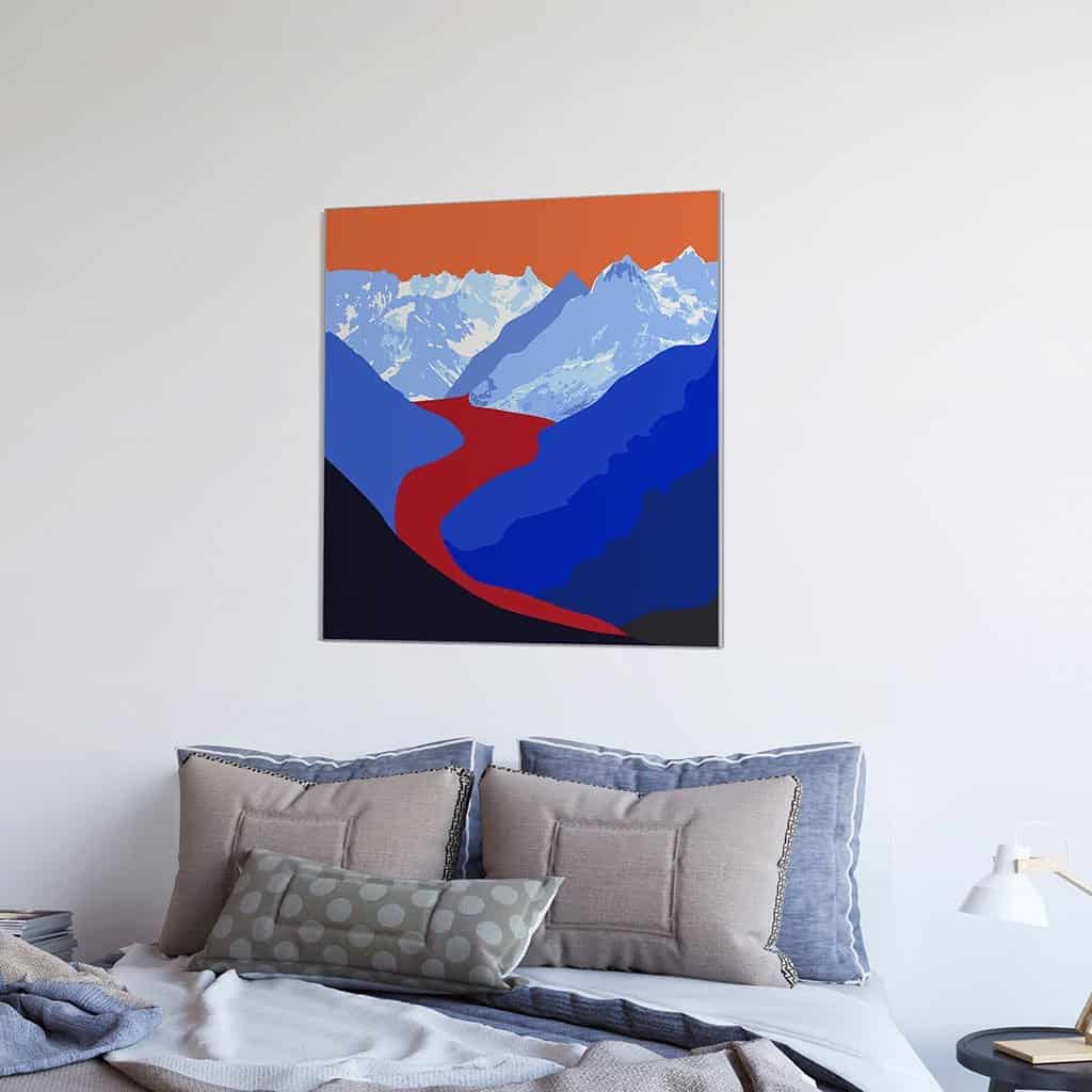 Pop art landschap paars met bergen IV