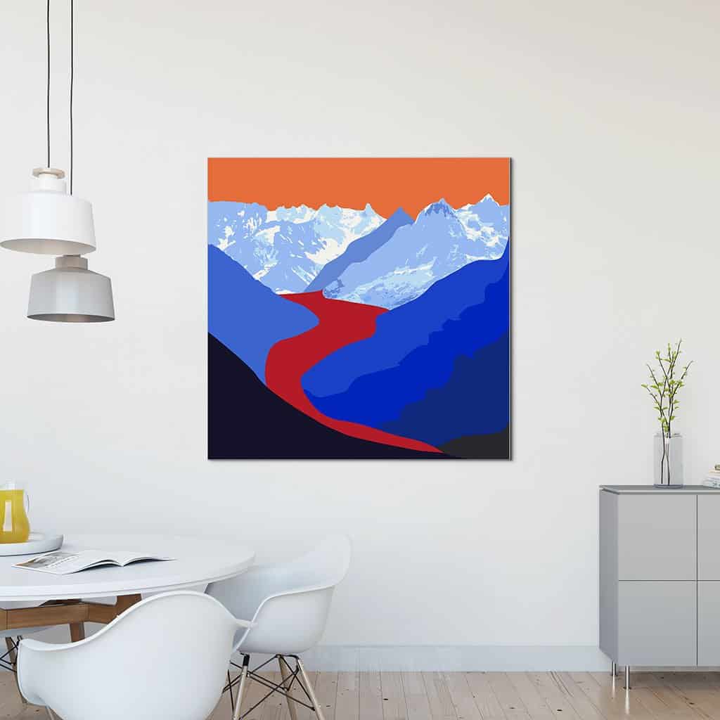 Pop art landschap paars met bergen IV
