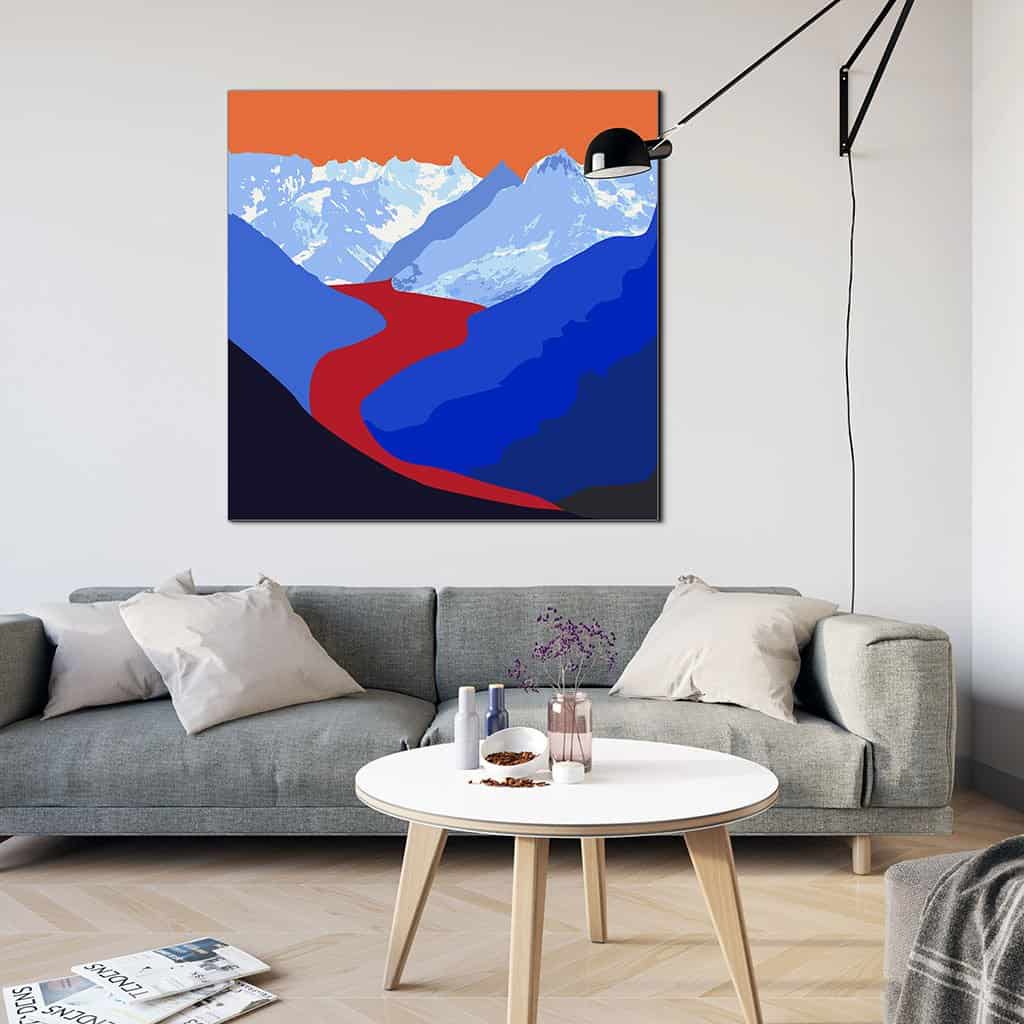 Pop art landschap paars met bergen IV
