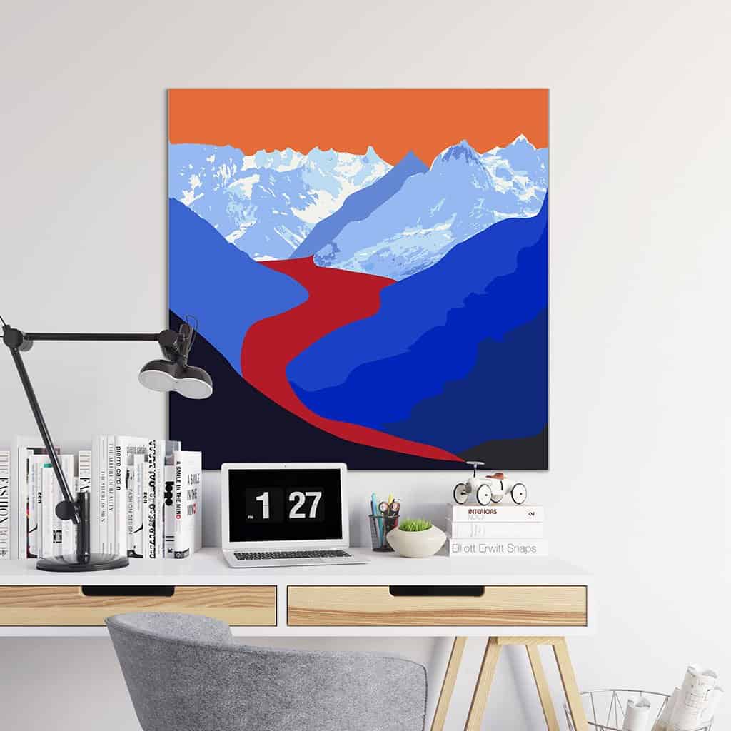 Pop art landschap paars met bergen IV