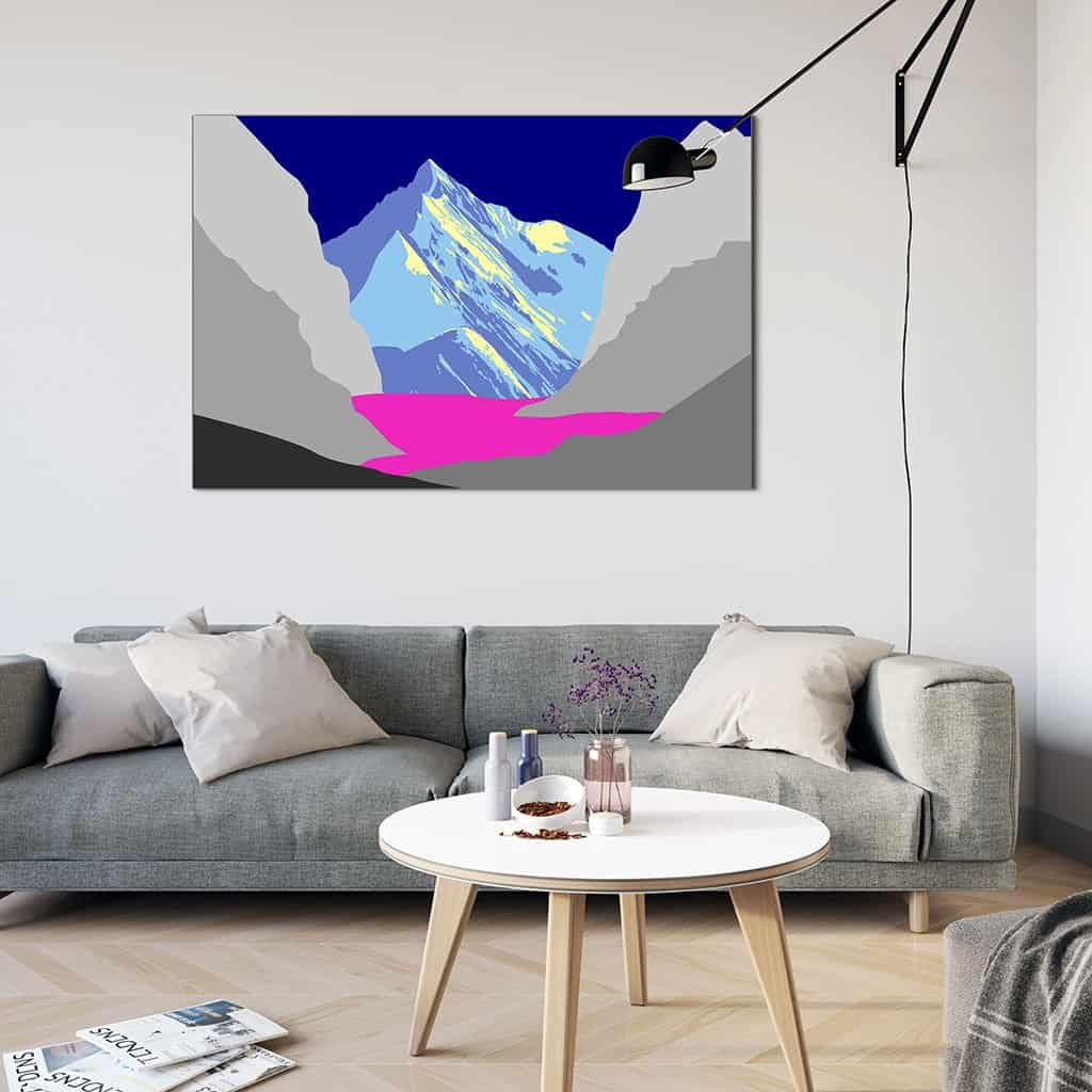 Pop art landschap paars met bergen XI