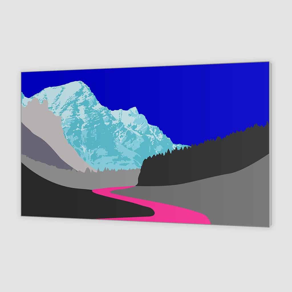 Pop art landschap paars met bergen VIII