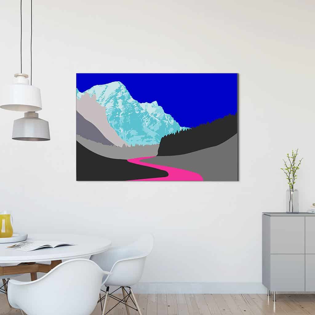 Pop art landschap paars met bergen VIII