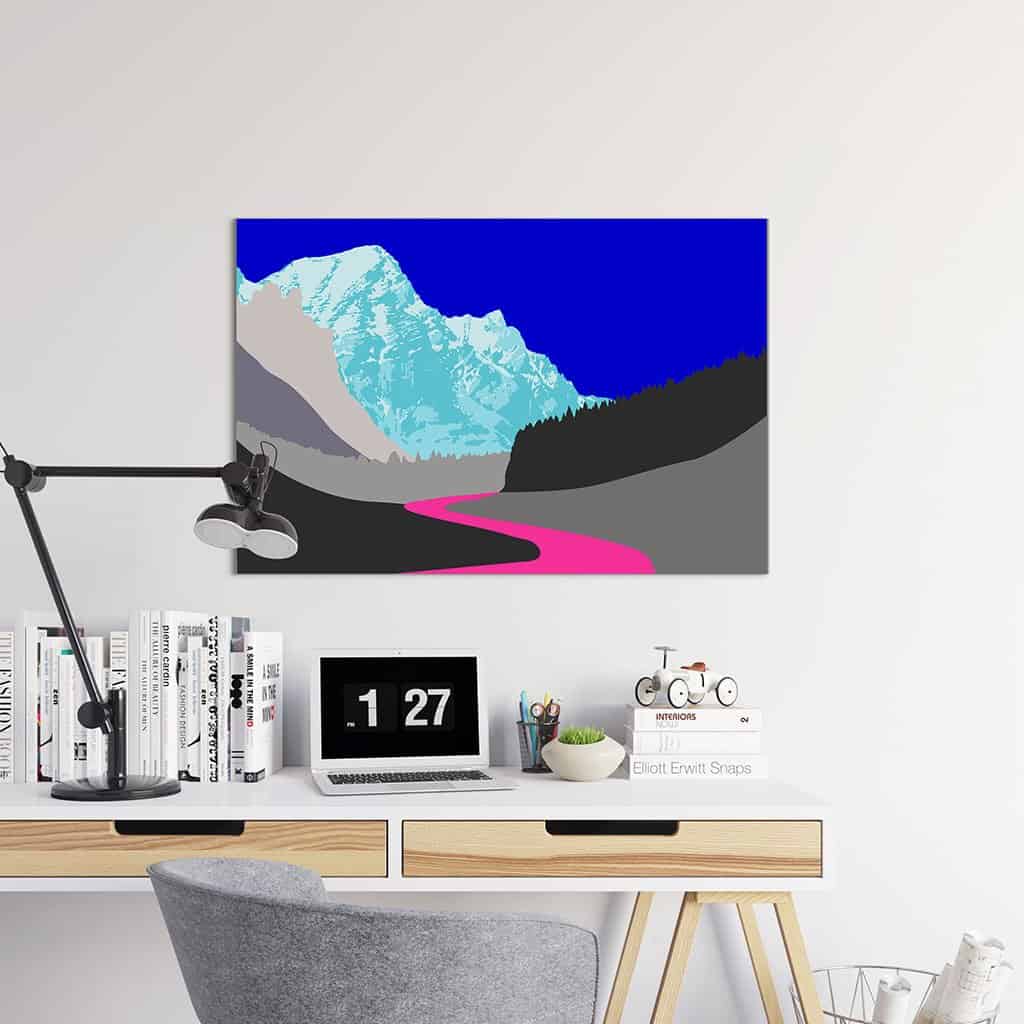 Pop art landschap paars met bergen VIII