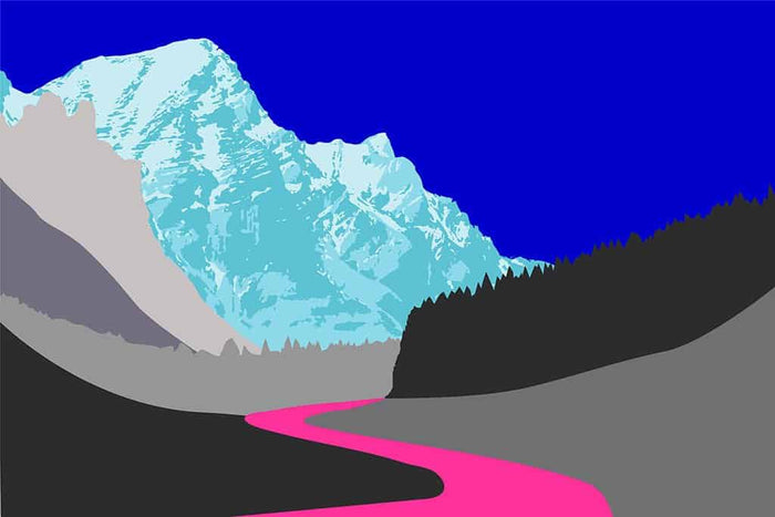 Pop art landschap paars met bergen VIII