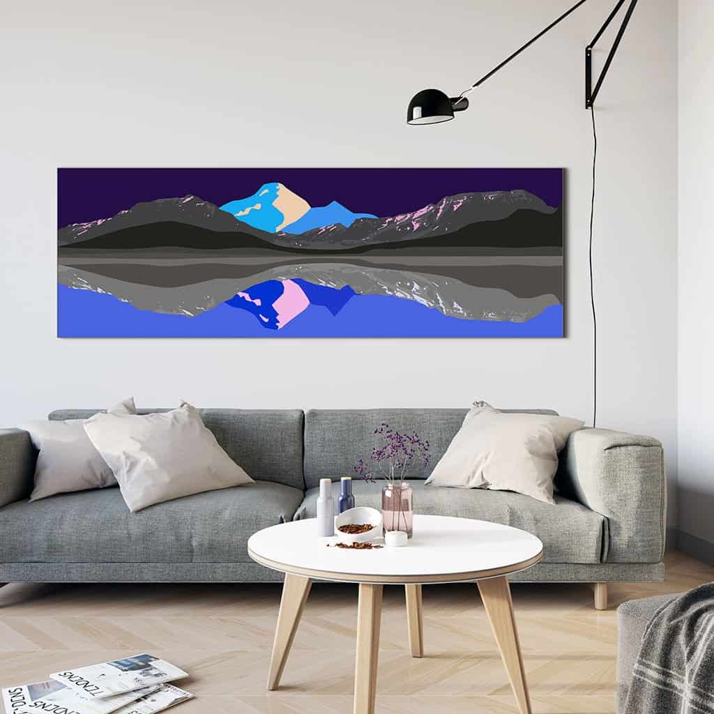 Pop art landschap paars met bergen V