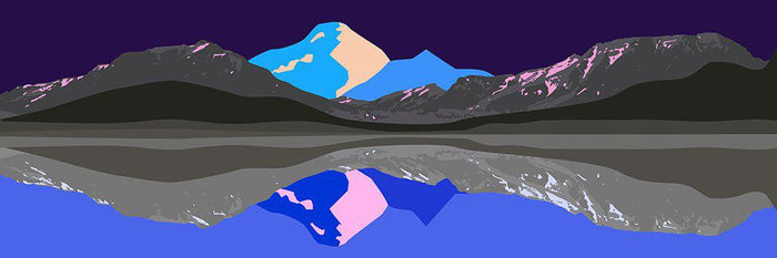 Pop art landschap paars met bergen V