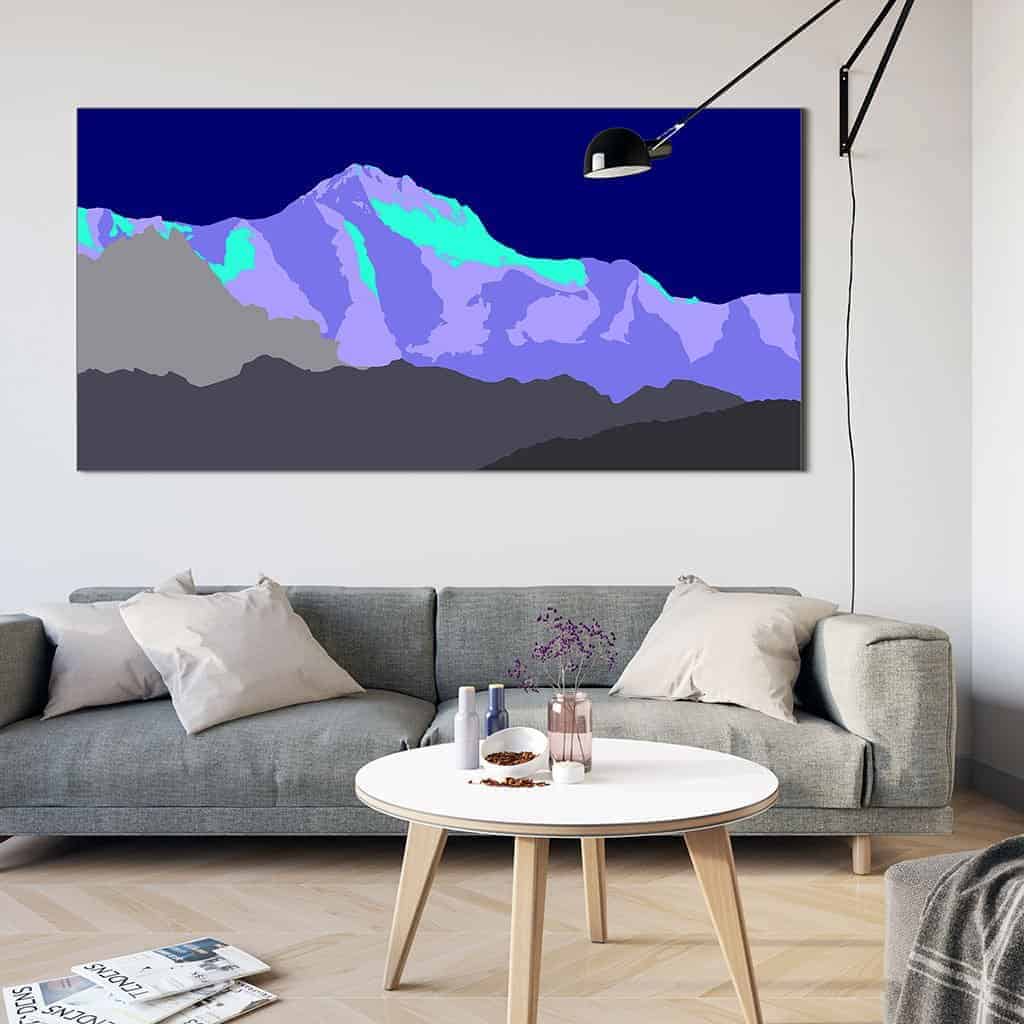 Pop art landschap paars met bergen I