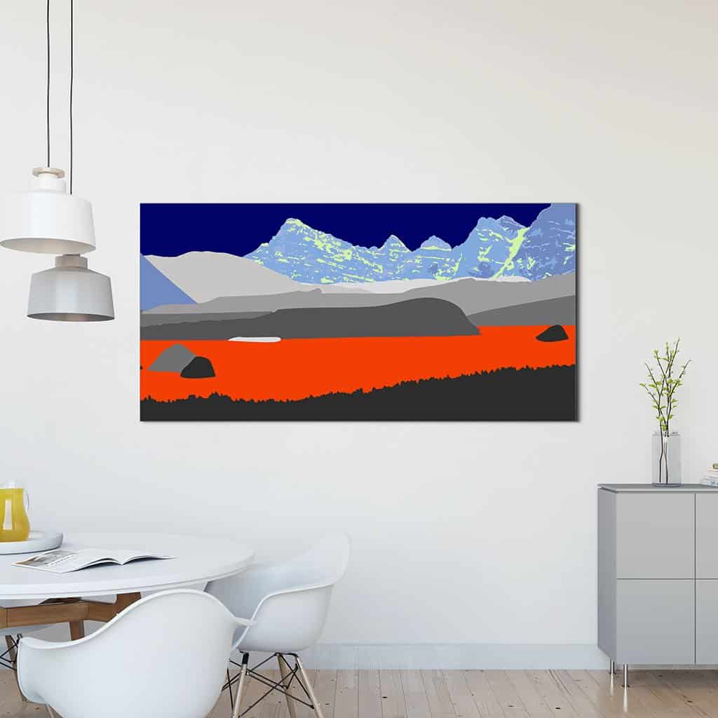 Pop art landschap paars met bergen VII