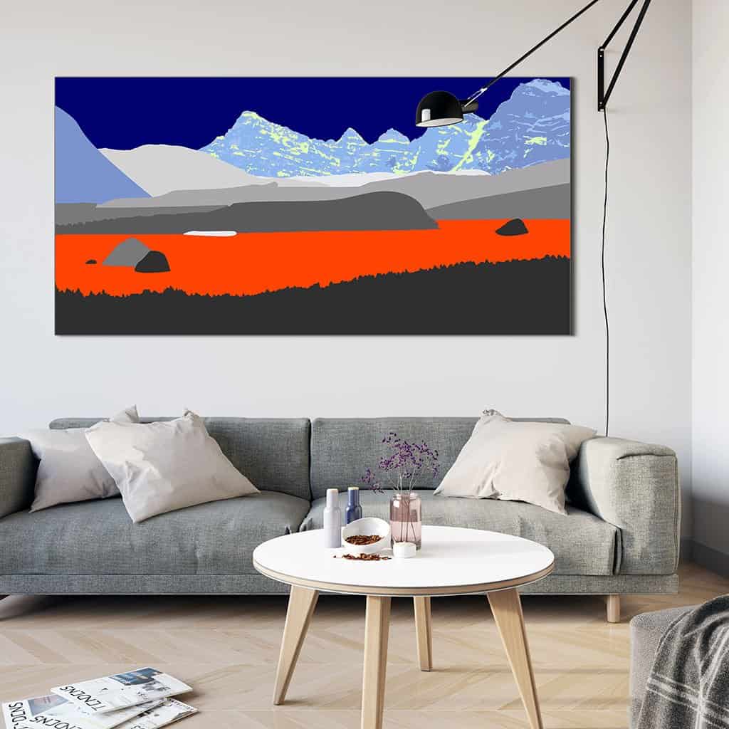 Pop art landschap paars met bergen VII