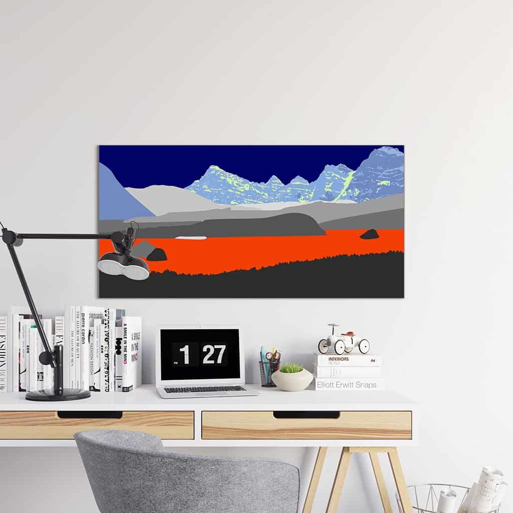 Pop art landschap paars met bergen VII