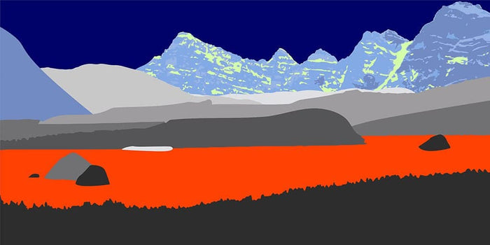 Pop art landschap paars met bergen VII