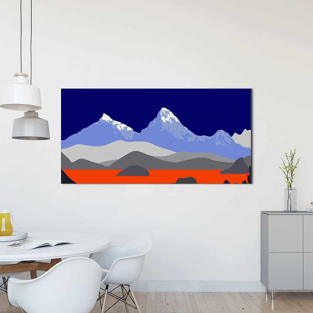 Pop art landschap paars met bergen II