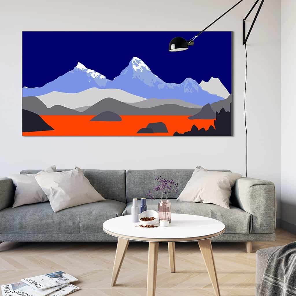 Pop art landschap paars met bergen II