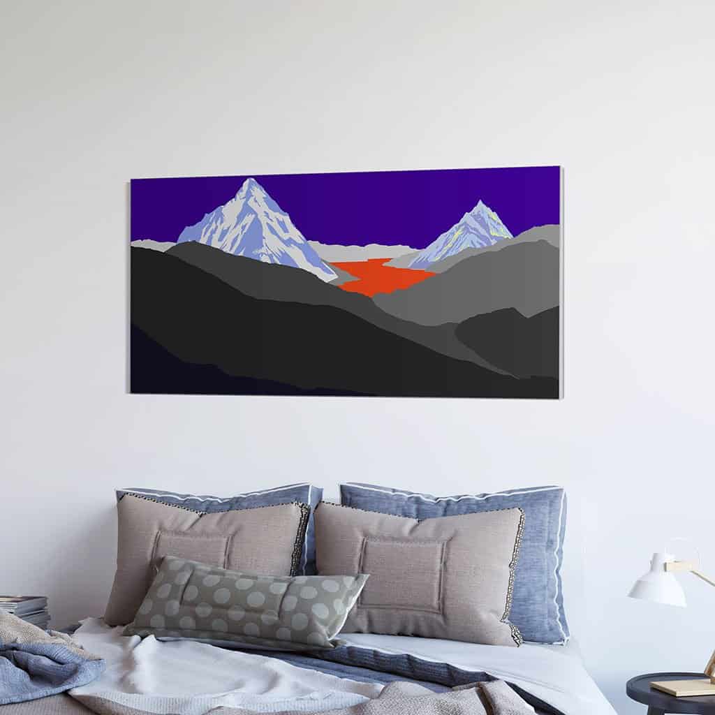 Pop art landschap paars met bergen XII