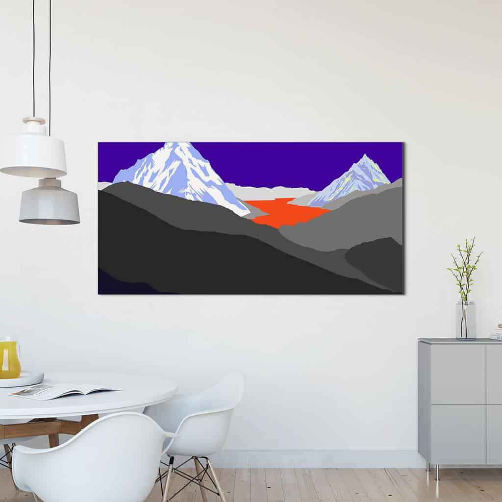 Pop art landschap paars met bergen XII