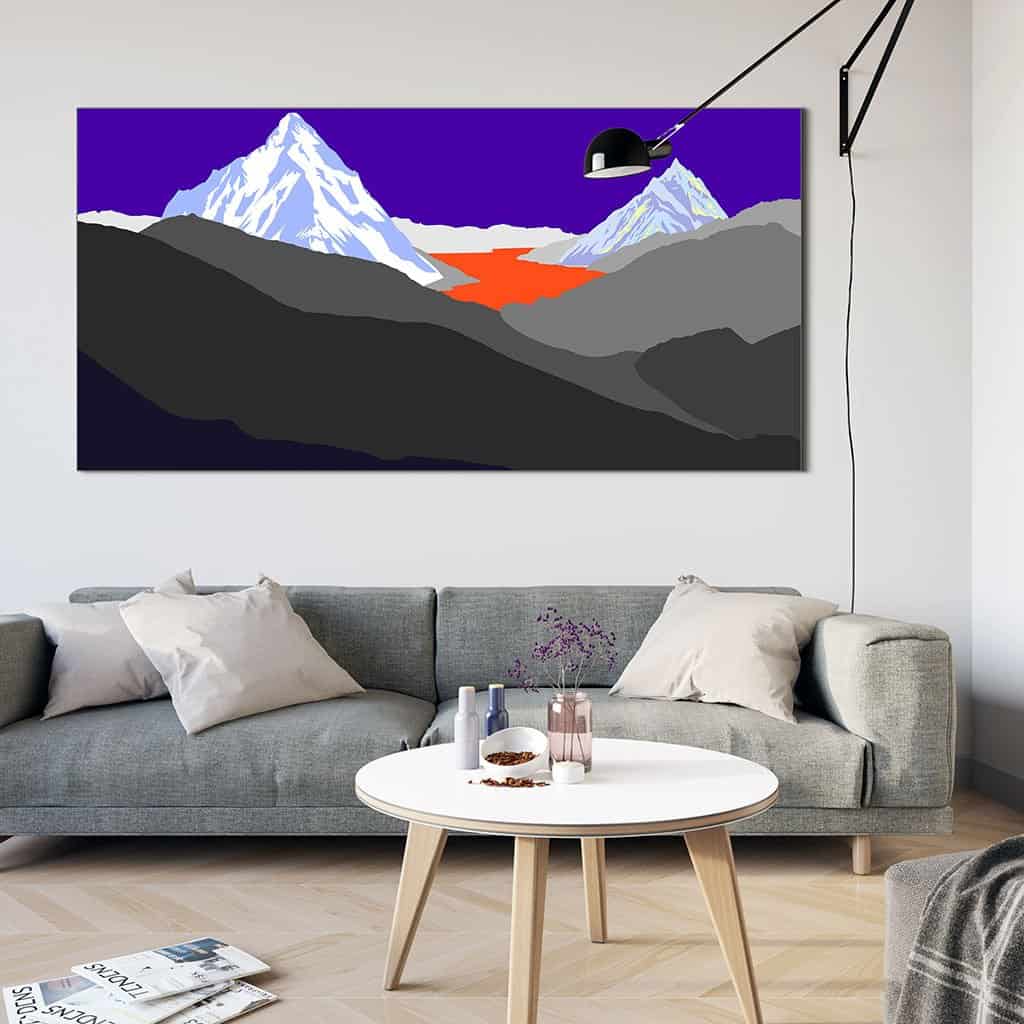 Pop art landschap paars met bergen XII