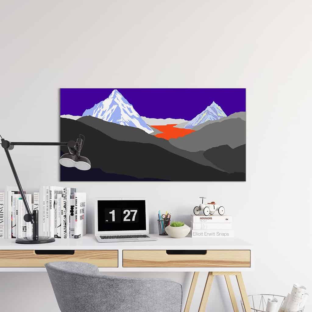 Pop art landschap paars met bergen XII