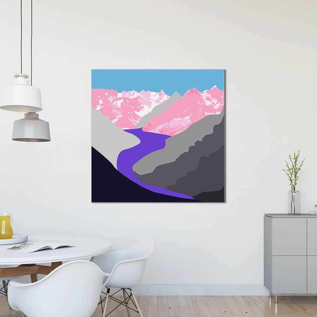 Pop art landschap paars met bergen III
