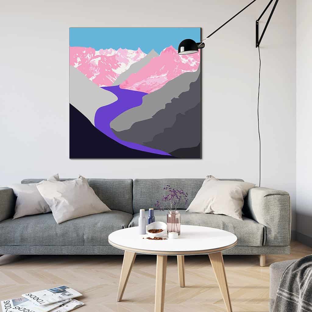 Pop art landschap paars met bergen III