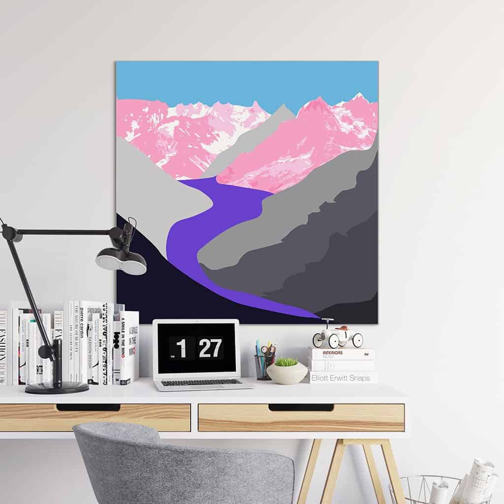 Pop art landschap paars met bergen III