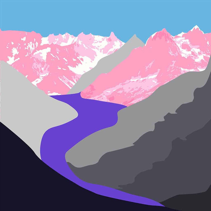 Pop art landschap paars met bergen III